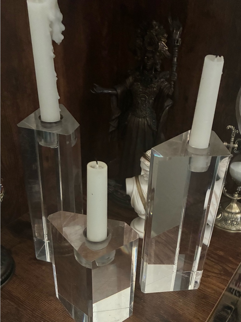 Clear Lucite Pillar Candle Holders Set - Modern Home Accents